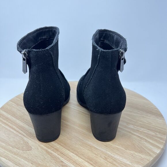 Skechers Taxi Ankle Boots Women's 8.5 Black Suede Comfort Heel Booties Cap Toe - Picture 4 of 10